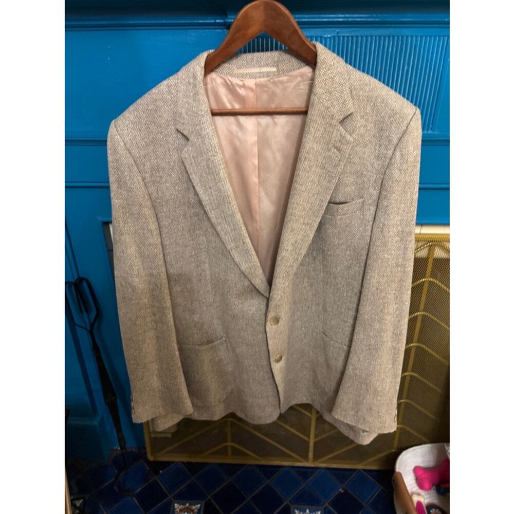 Vintage Giorgio Sant’Angelo Men’s Beige Tweed Blazer Sport Coat Approx XL